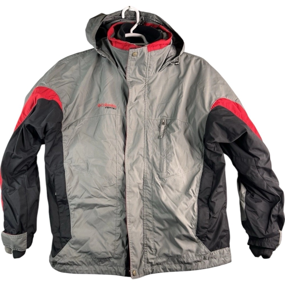 Columbia Vertex Bugaboo Jacket Mens M Gray Red Black Hooded Full Zip Ski Coat